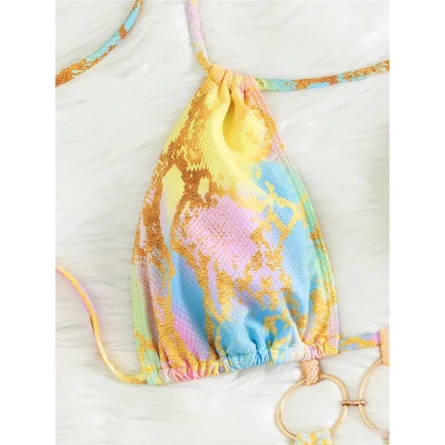Colorful Python Print Monokini with Ring Detail - Image 5
