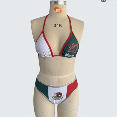 Mexico Flag Inspired High-Cut Bikini Set with Number Detail - Image 7