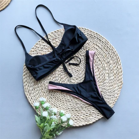 Chic Contrasts of Sunlight and Shade Brazilian Bikini Set - Image 3