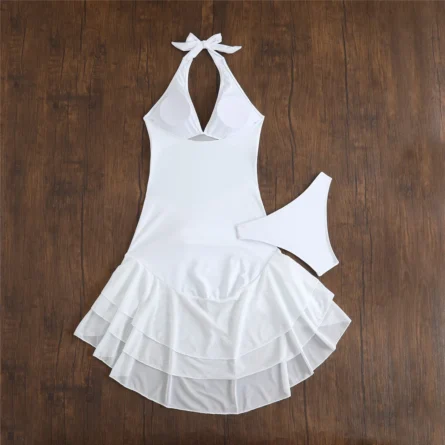 Halter Swim Dress with Ruffled Skirt Detail - Image 9
