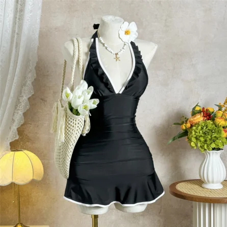 Chic Black Ruffled Swim Dress for Effortless Beach Elegance - Image 7