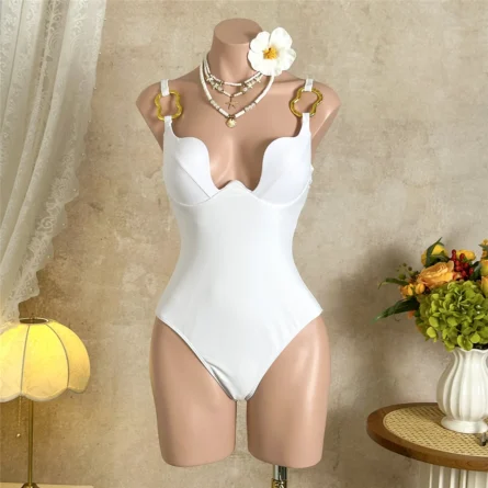 Deep Curve Push-Up One-Piece Swimsuit with Metal Ring Detail - Image 9