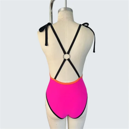 Afterglow Hot Pink Plunge Swimsuit with Stylish Contrast Trims - Image 8