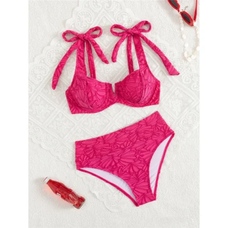 Chasing Sunsets Floral Bikini Set with Tie Straps and High-Waisted Bottoms - Image 2