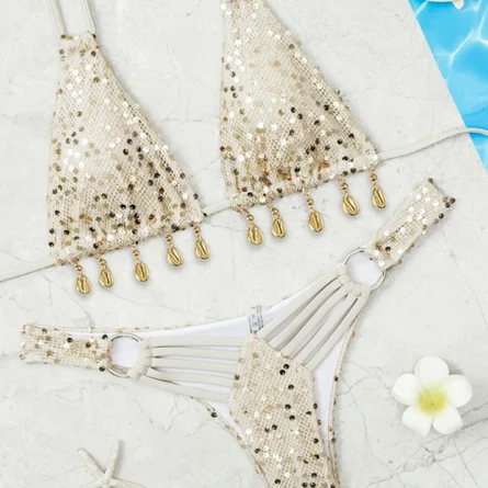 Micro Sequin Bikini with Elegant Detail and Eye-Catching Design