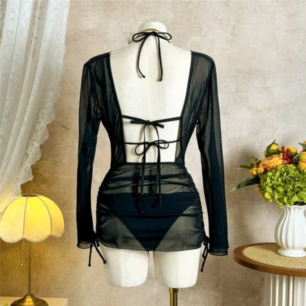 Elegant Sheer White Cover-Up Bikini Set with Adjustable Side Ruching - Image 17