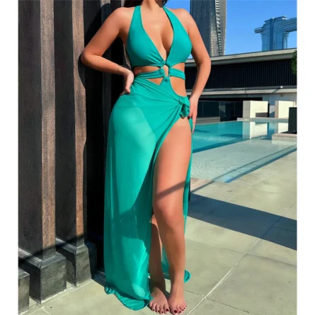 Bora Bora Cutout Swimsuit Set with Sarong for Effortless Beach Days