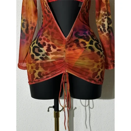 Red Leopard 3-Piece Bikini Set with Cover-Up - Image 7