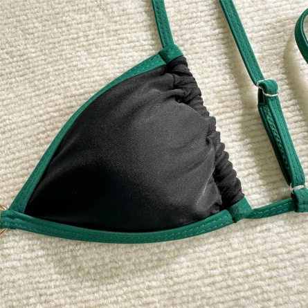 Bold Contrast Thong Bikini Set with Skirt - Image 8