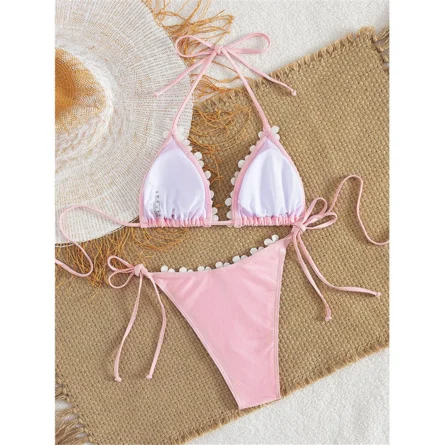 Cute Moments in Bloom Halter Triangle Bikini Set with Floral Accents - Image 2