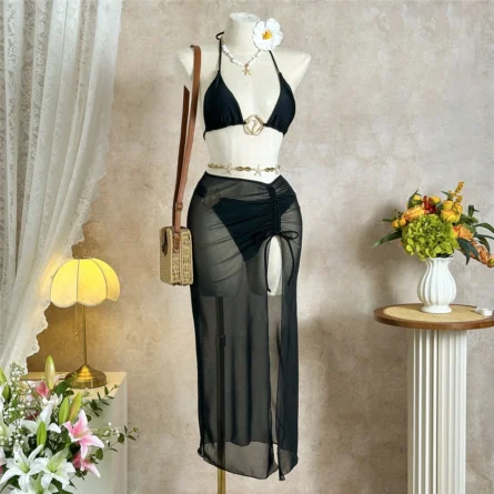 Mykonos Sunset Bikini Set with Sheer Cover-Up Skirt - Image 13