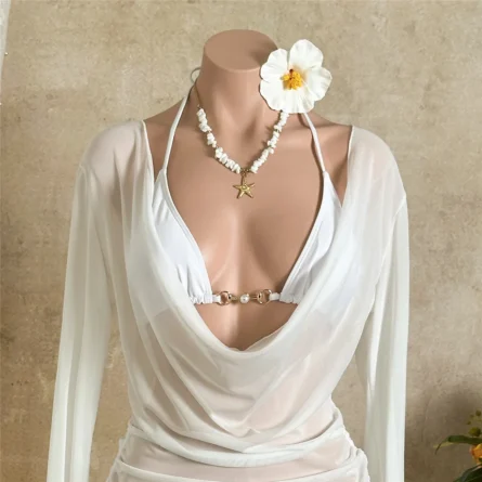 Elegant Sheer White Cover-Up Bikini Set with Adjustable Side Ruching - Image 12