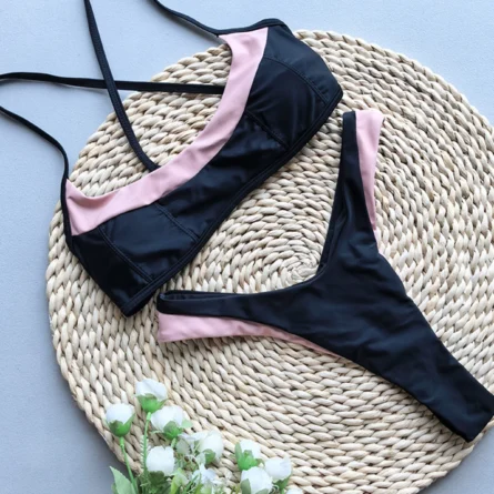 Chic Contrasts of Sunlight and Shade Brazilian Bikini Set