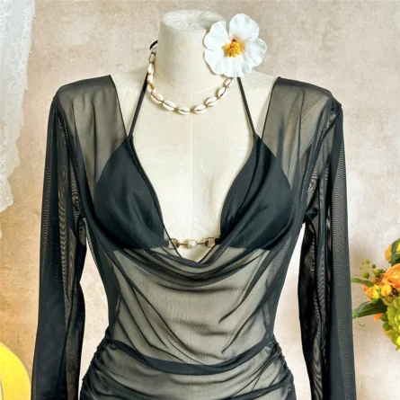 Elegant Sheer White Cover-Up Bikini Set with Adjustable Side Ruching - Image 19