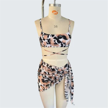 Wild Serenade Leopard Print Bikini Set with Wrap Skirt - Image 7