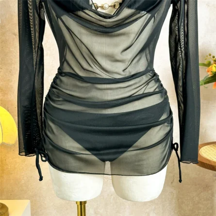 Elegant Sheer White Cover-Up Bikini Set with Adjustable Side Ruching - Image 20