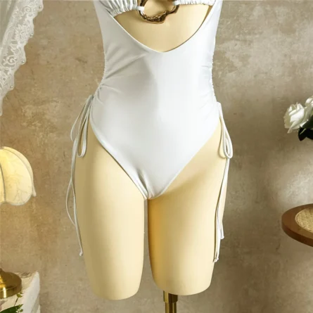 Cutout Swimsuit with Gold Accent and Adjustable Ties - Image 9