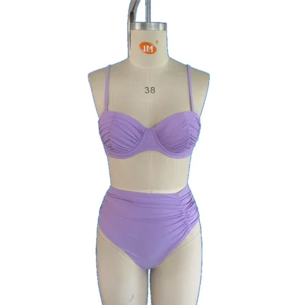 Purple High Waist Bikini with Elegant Ruched Detailing - Image 7