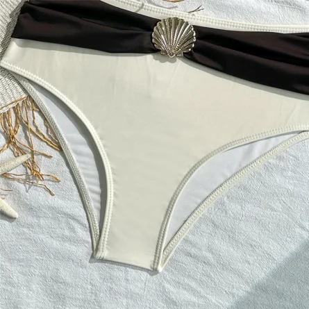 Golden Seashell Twist-Front Bikini Set for Effortless Beach Elegance - Image 11