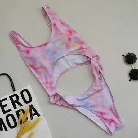 Hurry Up Underboob Cutout Monokini with Colorful Tie-Dye Design - Image 2