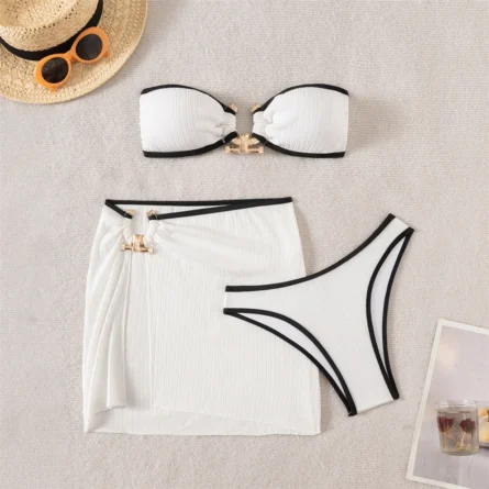 Sail Away in Style Three-Piece Bikini Set with Skirt - Image 2