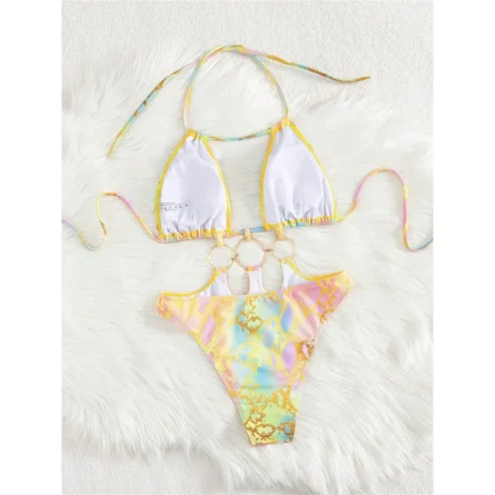 Colorful Python Print Monokini with Ring Detail - Image 4