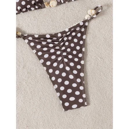 Polka Dot Charm Triangle Bikini with Adjustable Ties and Ruched Thong Bottom - Image 6