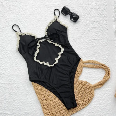 Ruffled Cutout One-Piece Swimsuit with Tie Detail
