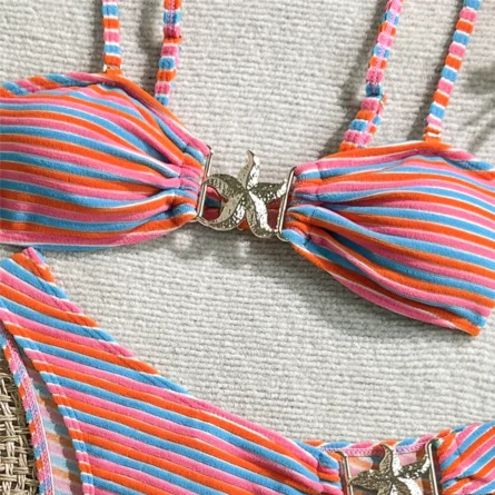 Starfish-Embellished Striped Bikini Set - Image 9