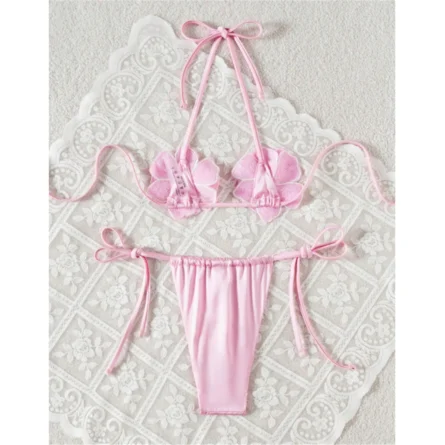 Wild But Unbothered Shiny 3D Flower Micro Bikini - Image 6