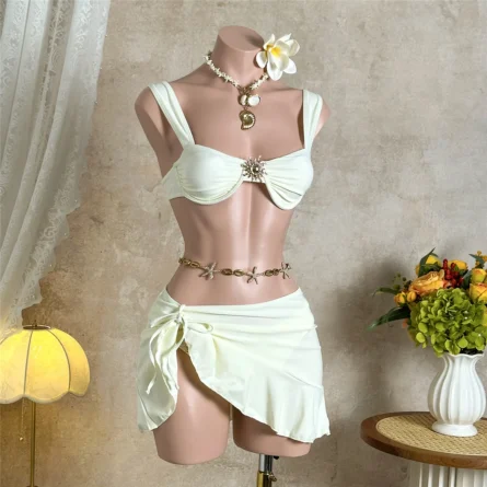 Electric Calm 3-Piece Ruffled Skirt Bikini Set - Image 5