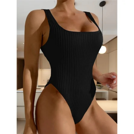 Ribbed High-Cut Swimsuit with Square Neckline - Image 17