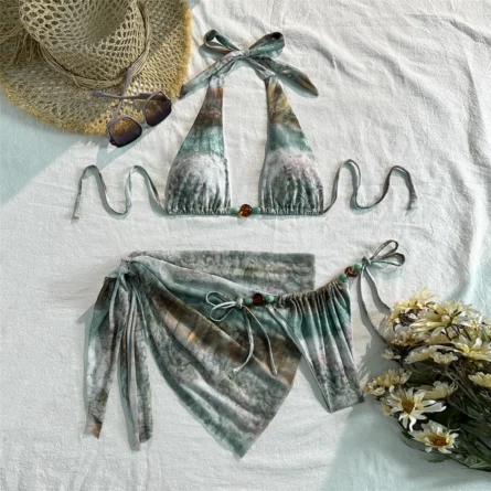Dreamy 3-Piece Bikini Set with Chic Ties and Unique Print - Image 2