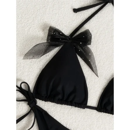 Elegant Bow-Detail Black Triangle Bikini Set - Image 6