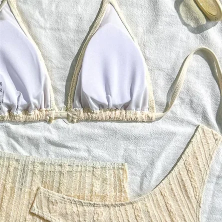Milky White 3 Piece Bikini Set with Cute Skirt and Delicate Ruffle Details - Image 6