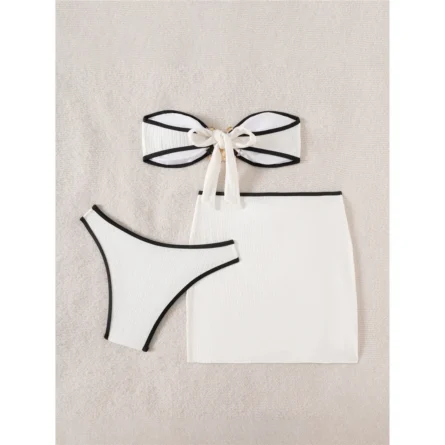 Sail Away in Style Three-Piece Bikini Set with Skirt - Image 4