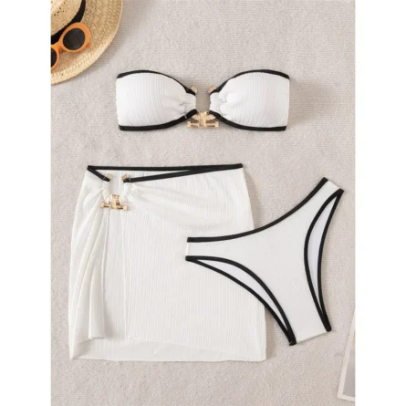 Sail Away in Style Three-Piece Bikini Set with Skirt - Image 3