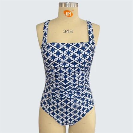 Floral Ruched One-Piece Swimsuit with Square Neckline