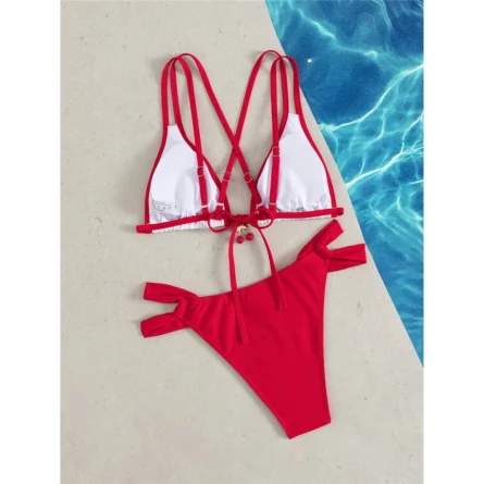 Cherry Inspired Red Strappy Bikini Set with Playful Knot Detail - Image 4