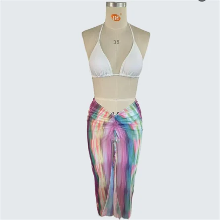 Beach Days and Sarong Fun 3 Piece Bikini Set with Skirt - Image 8