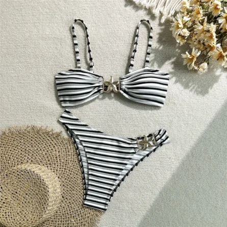 Starfish-Embellished Striped Bikini Set