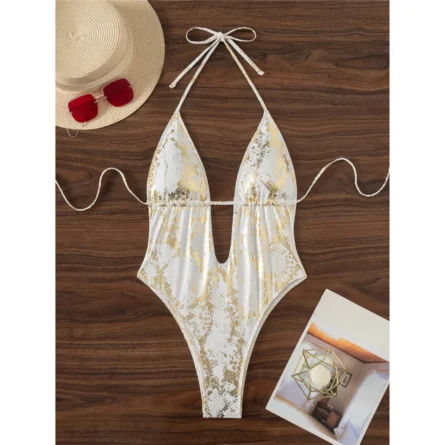Palm Royale Gold Plunge One-Piece Swimsuit