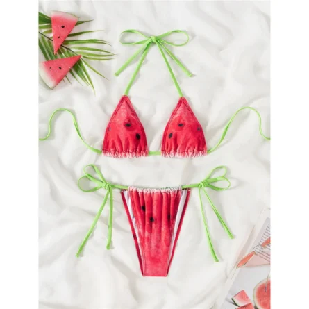 Watermelon Delight Bright Triangle Bikini Set - Image 4