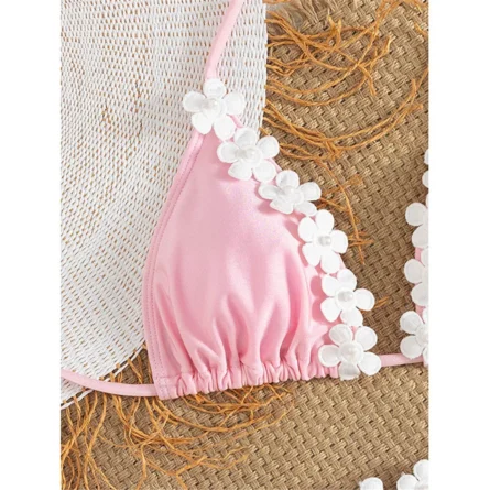 Cute Moments in Bloom Halter Triangle Bikini Set with Floral Accents - Image 3