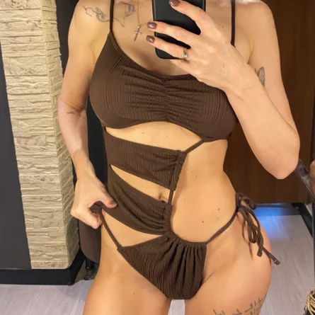 Evangeline Brown Cutout One-Piece Swimsuit - Image 2