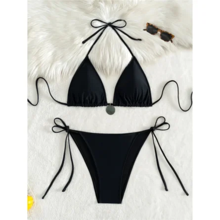 Oceanic Escape High Cut String Bikini with Chic Metallic Detail - Image 6
