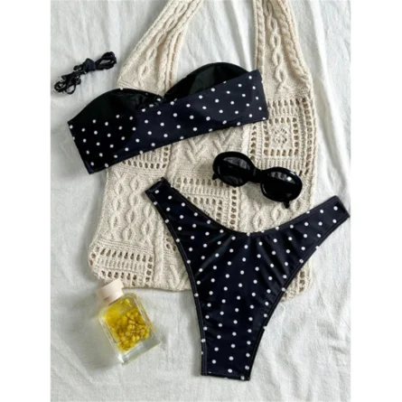 Polka Dot Bandeau Bikini - Image 4
