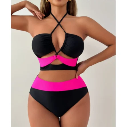 Crisscross Charm Chic High-Waist Bikini Set - Image 2