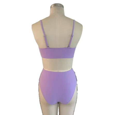 Purple High Waist Bikini with Elegant Ruched Detailing - Image 8