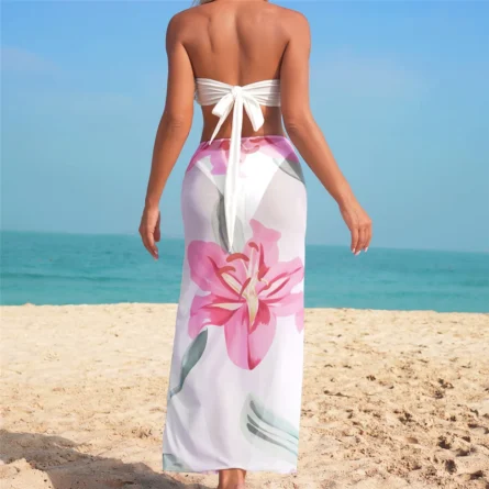 Lagoon Bloom 3D Flower Bandeau Bikini Set with Elegant Maxi Skirt - Image 5
